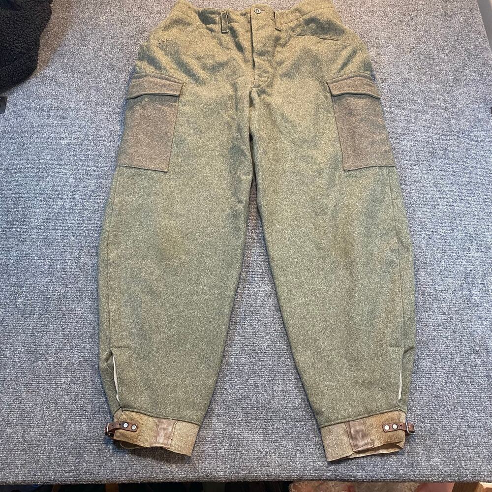Vintage WW2 Swedish Military M39 Wool Field Pants Leather Ankle Straps Size 36